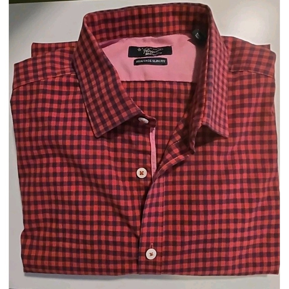Penguin by Munsingwear Heritage Slim Fit Button Up Men's Shirt 17.5 34/35 Red